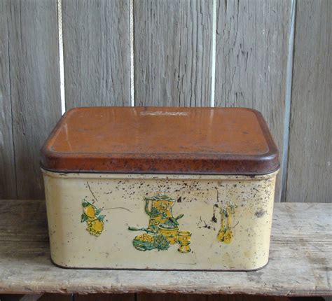 vintage metal bread box cream with small turquoise squares|vintage metal tin bread box for sale .